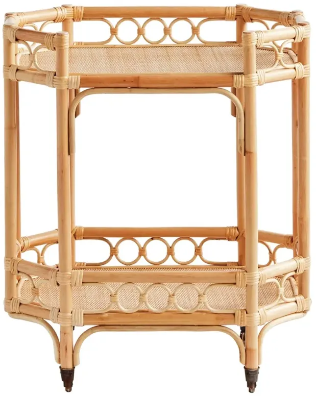 Tiziana Coastal Beach Natural Woven Rattan Bar Cart