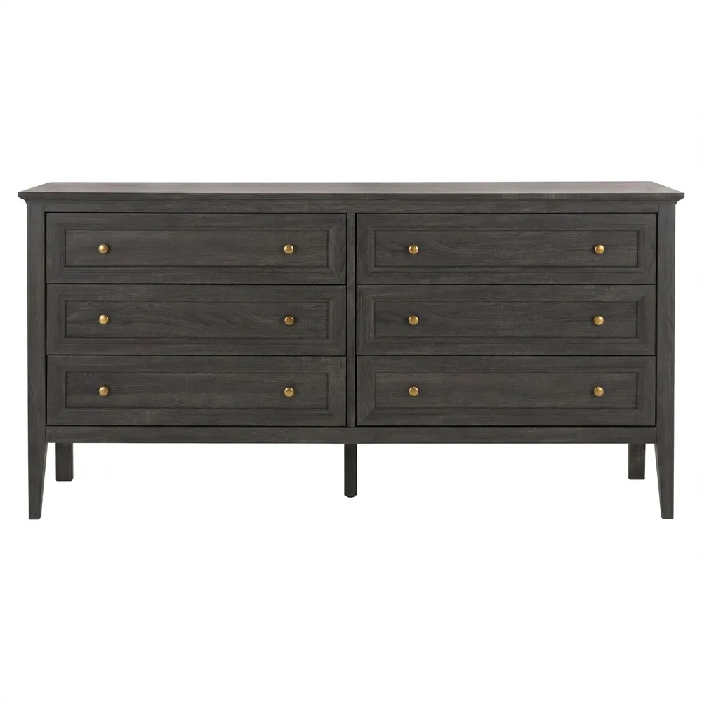 Fionelle Modern Classic Distressed Black Wood Double Dresser