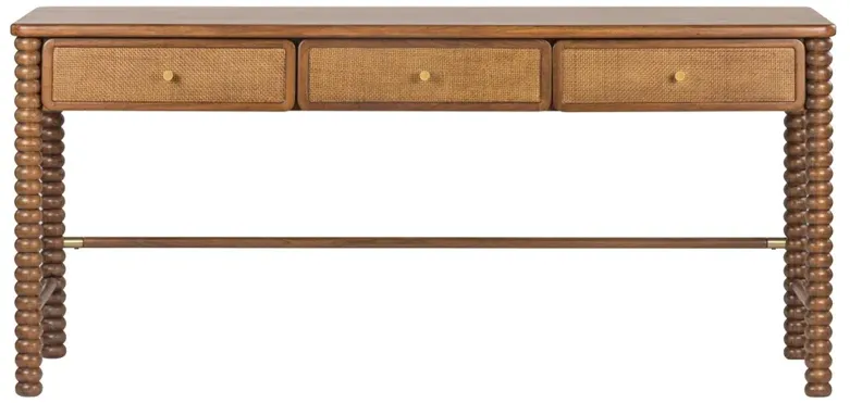 Tobi Updated Traditional Natural Woven Cane Brown Acacia Wood Spindle Desk