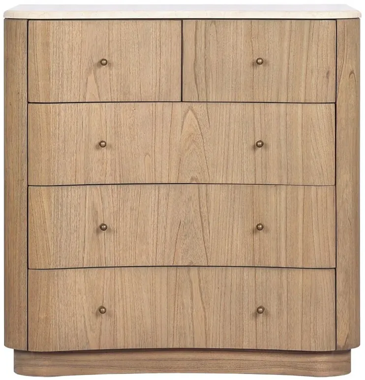 Juno Modern Classic Cream Marble Brown Wood Tall Chest Dresser