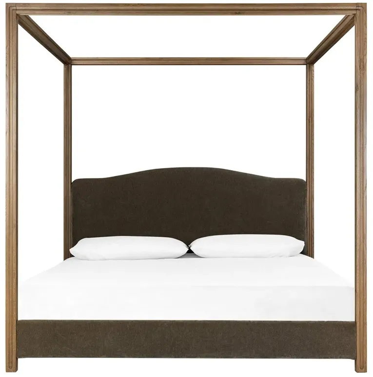 Jodie Malmo Olive Velvet Amber Oak Canopy Bed - King