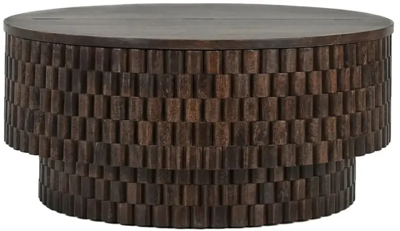 Gabby Coastal Beach Dark Brown Mango Wood Round Storage Coffee Table