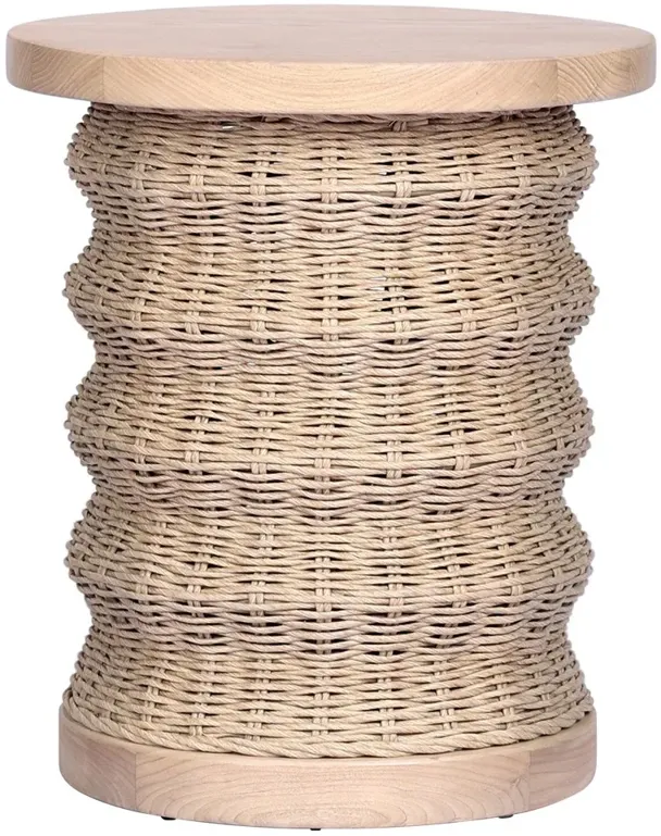 Brailey Coastal Beach Natural Wood Woven Round Pedestal End Table