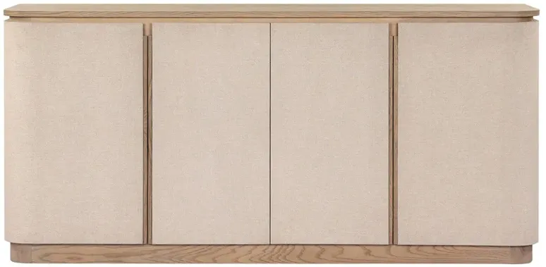 Mariella Coastal Beach Beige Painted Linen Brown Oak Media Cabinet - 72"