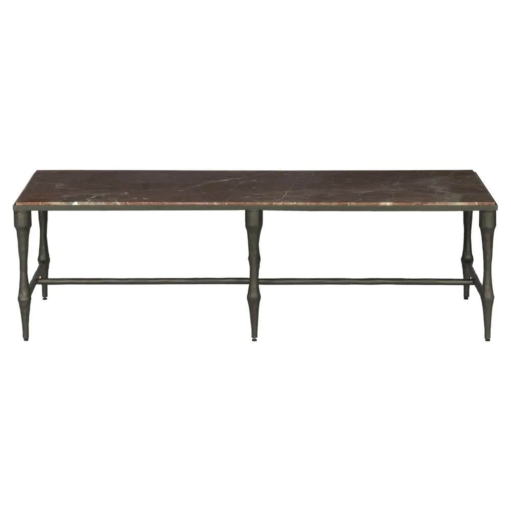 Sandra Updated Traditional Rust Red Marble Black Iron Rectangular Coffee Table