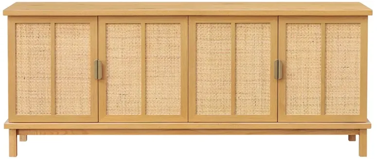Emory Coastal Beach Natural Oak Woven Rattan Media Cabinet - 75"