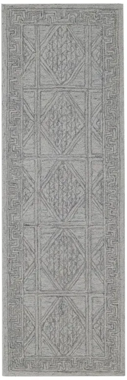 Lewi Updated Traditional Light Blue Wool Diamond Patterned Rug - 2'6"x8'