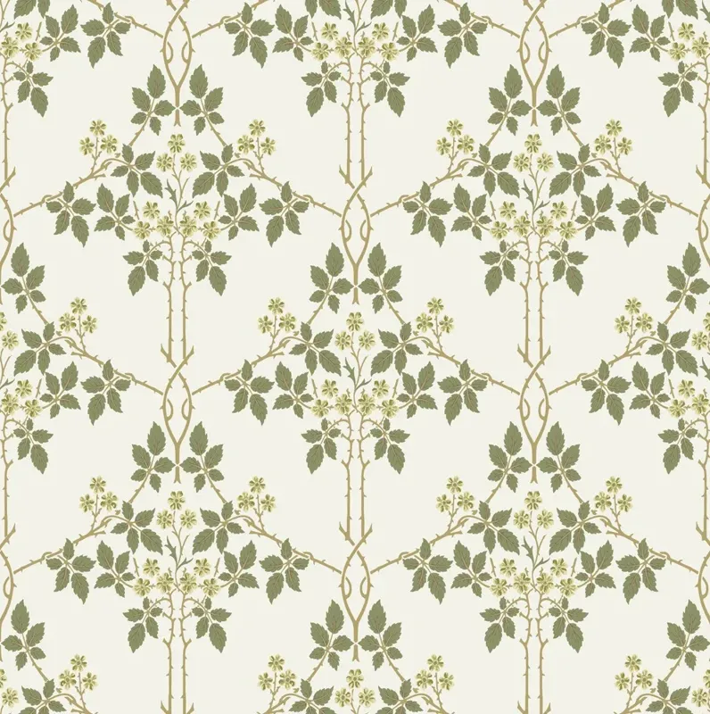 Willowmere Updated Traditional Green Vine Trellis Wallpaper