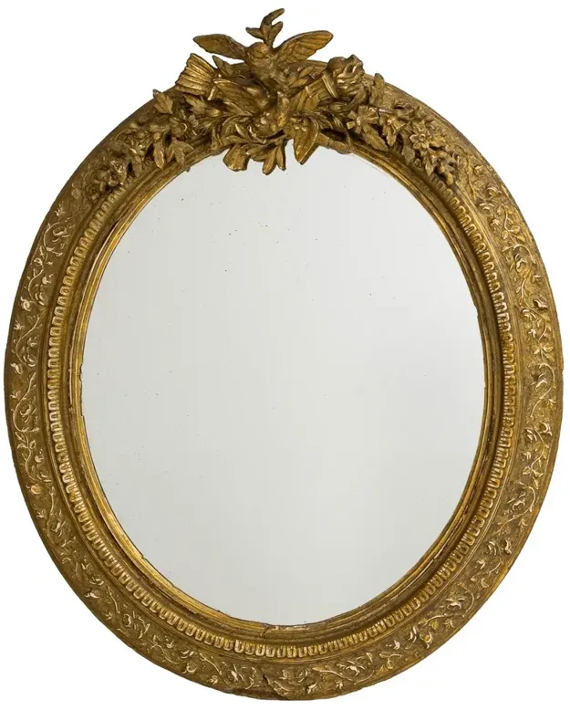 Oval Gilded Wood Mirror With Floral Motifs