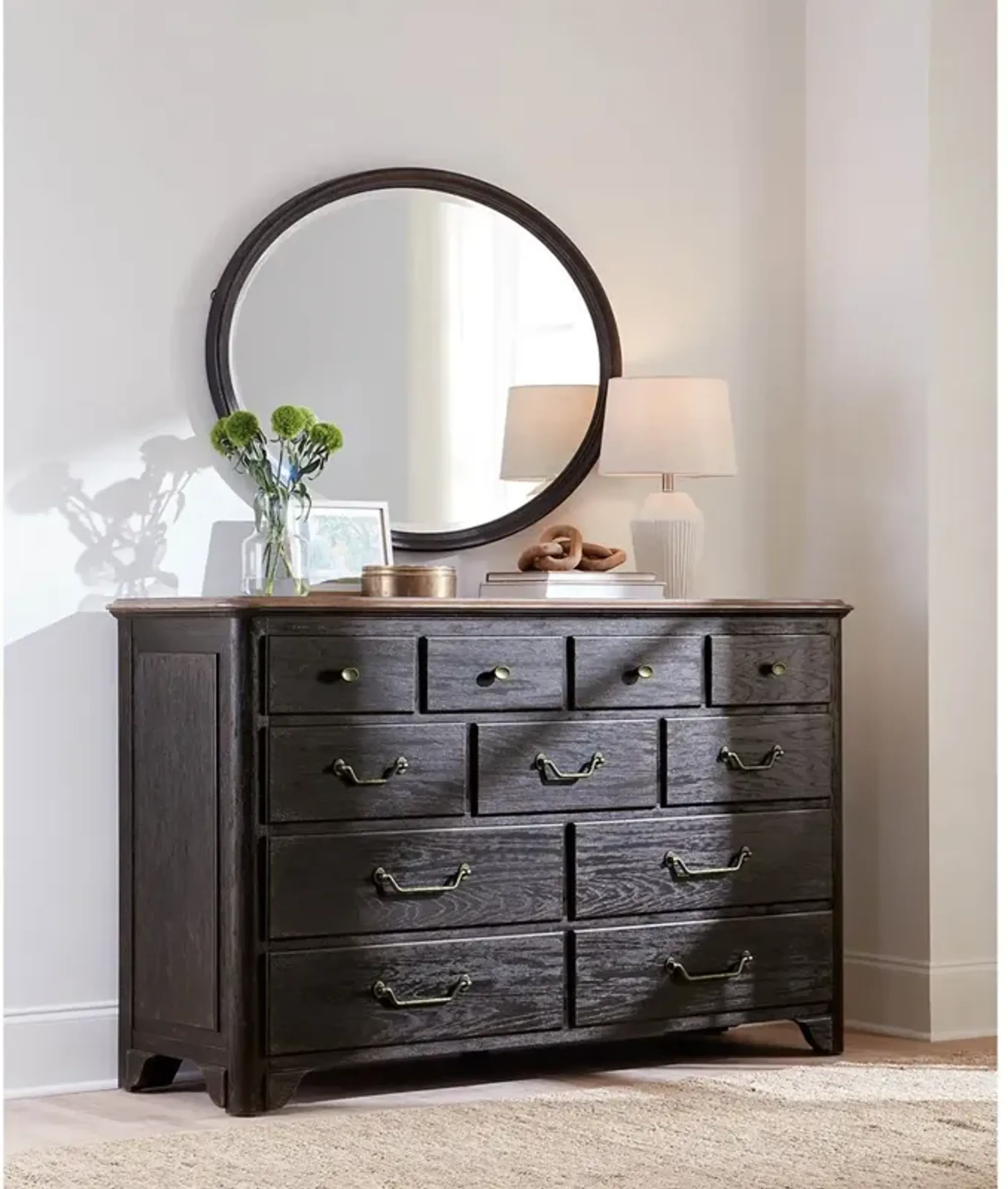Asher French Country Black Oak Dresser Kathy Kuo Home | Furniture.com