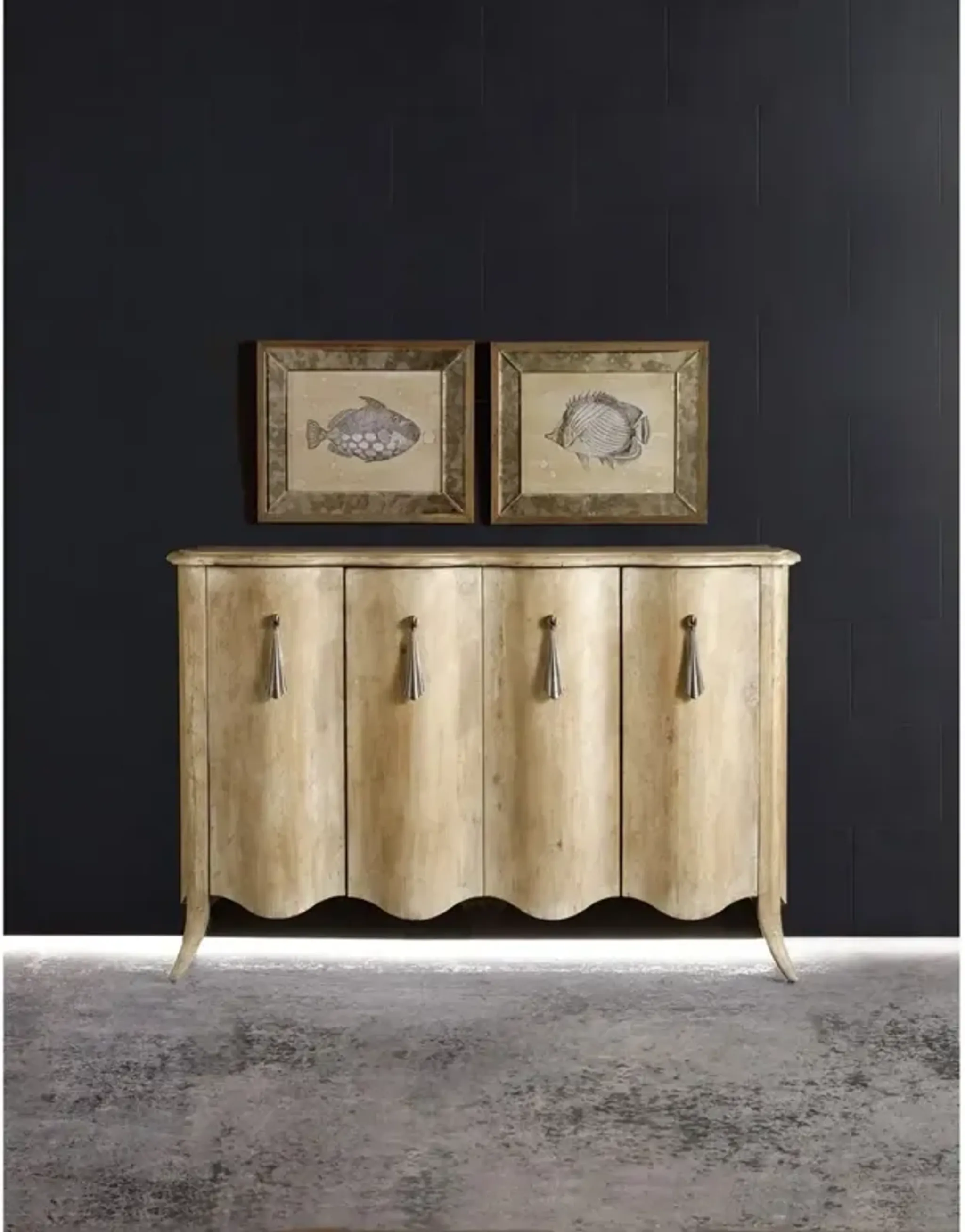 Orion Updated Traditional Light Brown Elm Wood Scalloped Credenza Kathy ...
