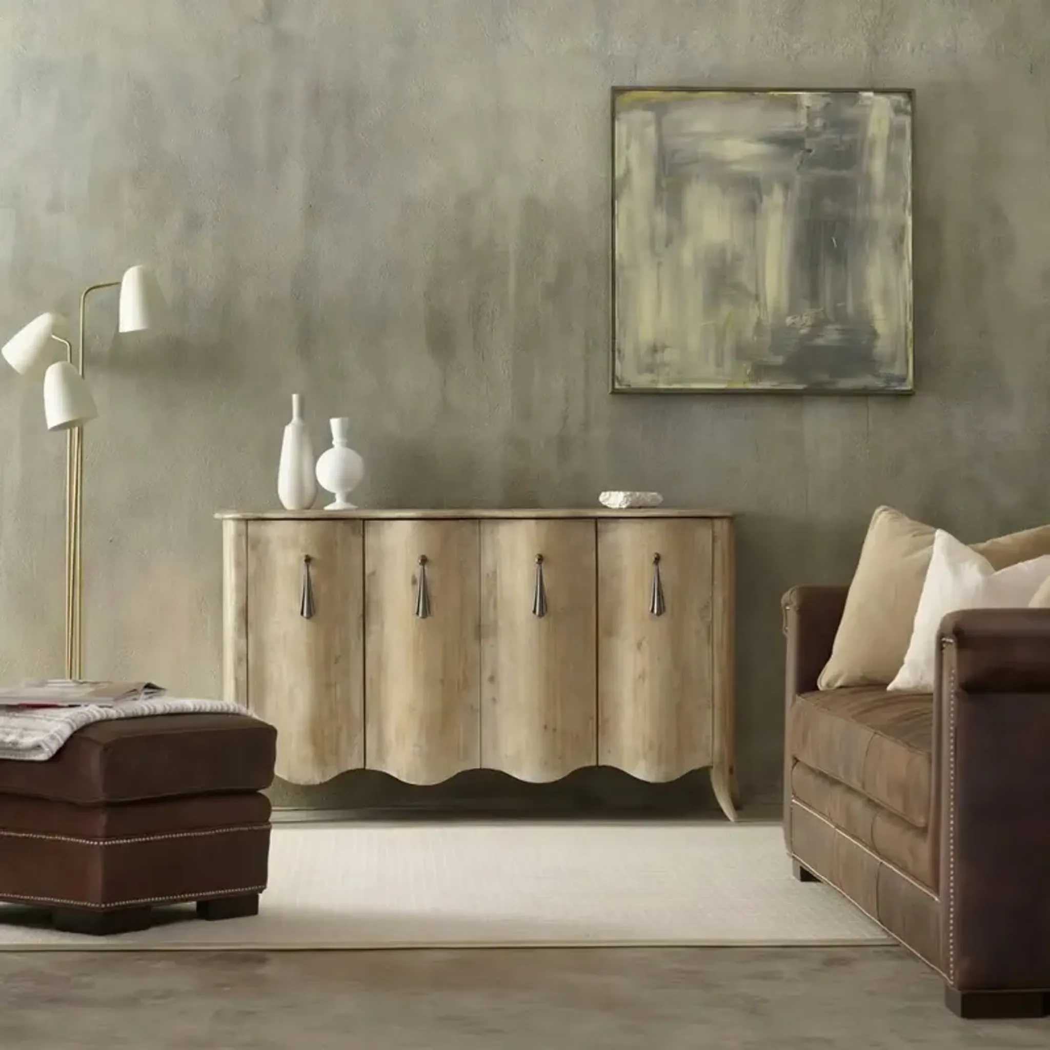 Orion Updated Traditional Light Brown Elm Wood Scalloped Credenza Kathy ...