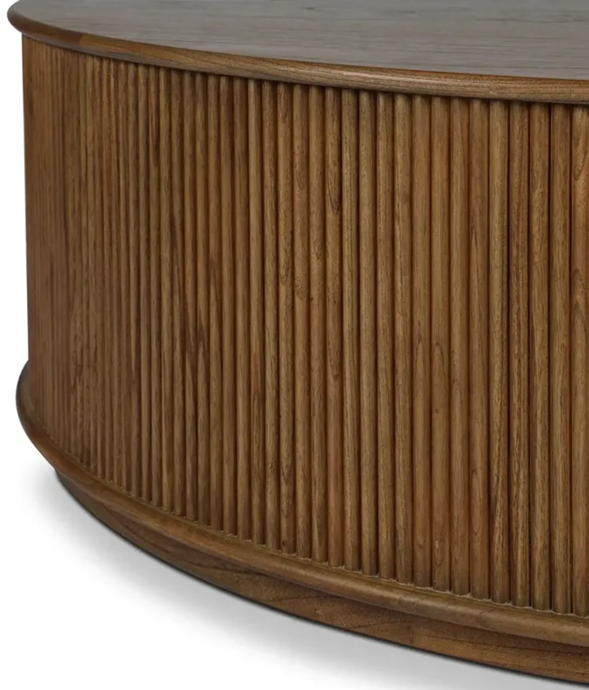 Ona Rustic Lodge Brown Wood Reeded Round Coffee Table | Furniture.com