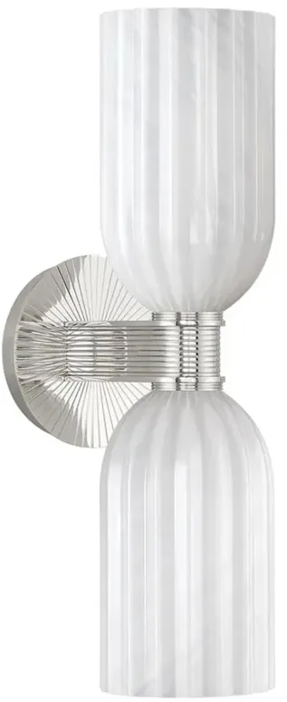 Loralie Updated Traditional Polished Nickel White Glass 2 Light Sconce