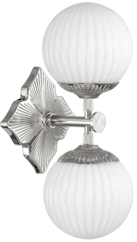 Arden Traditional Polished Nickel White Ribbed Glass 2 Light Sconce