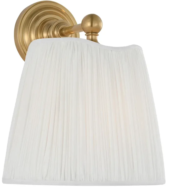 Visual Comfort Matos Traditional White Silk Pleated Antique Brass Armed Sconce