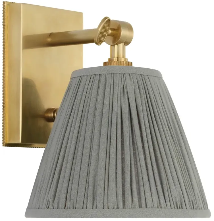 Visual Comfort Wimberley Blue Linen Pleated Soft Brass Bedside Wall Light