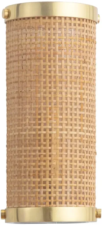 Sorella Coastal Beach Gold Accent Natural Rattan Sconce