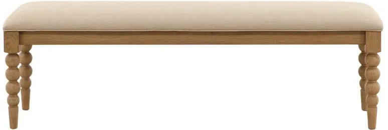 Calypso Updated Traditional Beige Upholstered Natural Oak Bedroom Bench