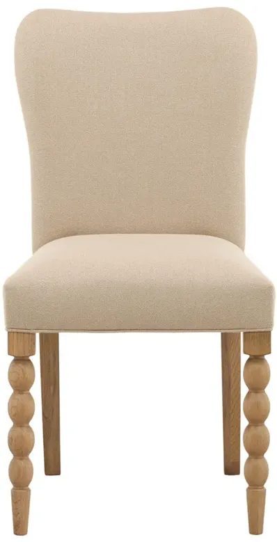 Calypso Updated Traditional Beige Upholstered Natural Oak Dining Chair - Set of 2