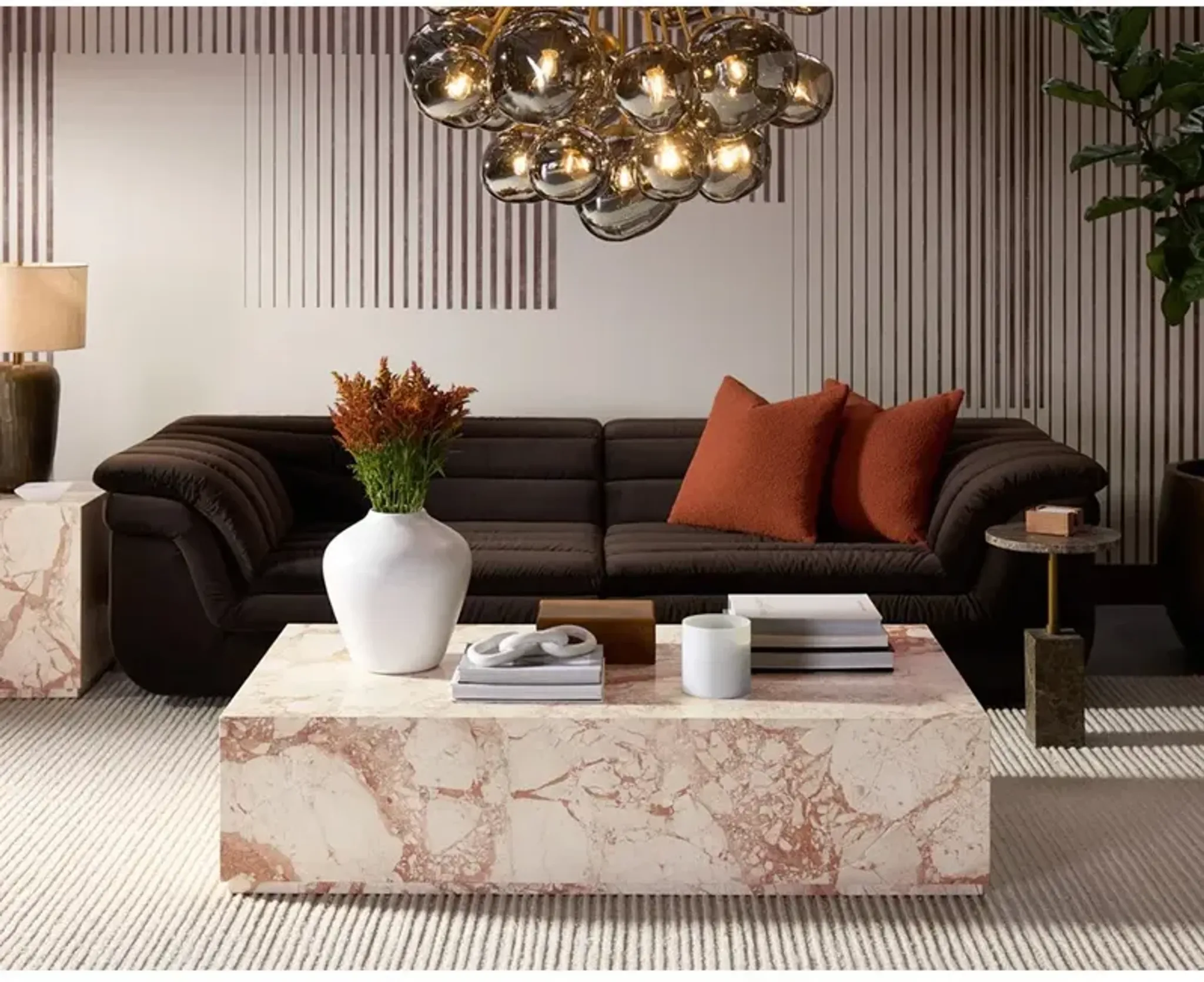 Nolan Modern Classic Cream Breccia Marble Rectangular Block Coffee ...