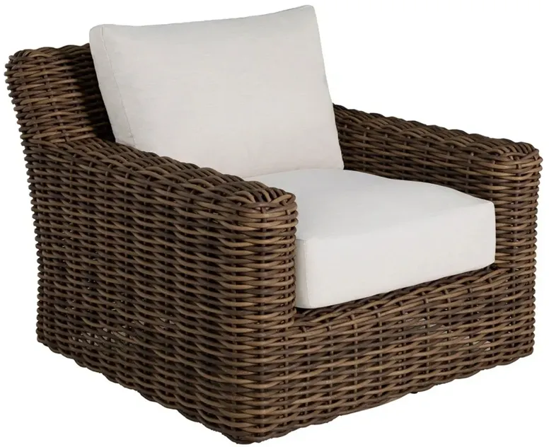 Montauk Cream Upholstered Brown Wicker Outdoor Swivel Lounge Chair