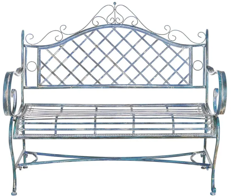 Anise French Country Antique Blue Iron Outdoor Garden Bench