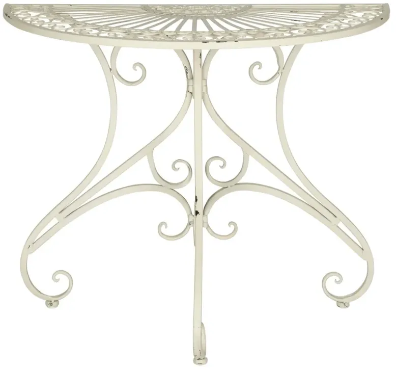 Alessia French Country Antique White Iron Demilune Outdoor Console Table