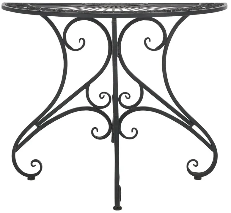 Alessia French Country Black Iron Demilune Outdoor Console Table