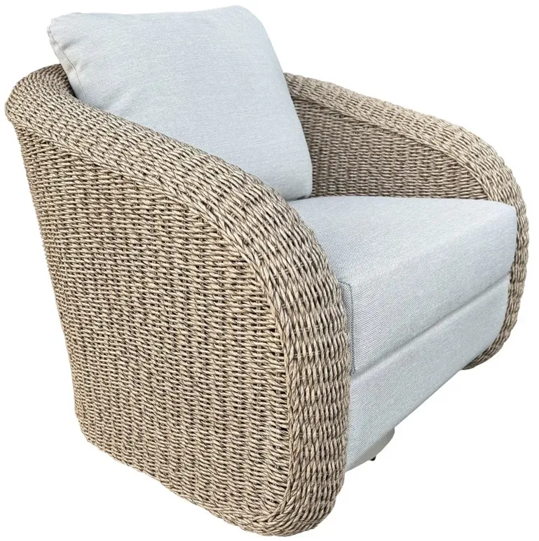 Jillian Coastal Beach Beige Woven Faux Rattan Outdoor Swivel Arm Chair