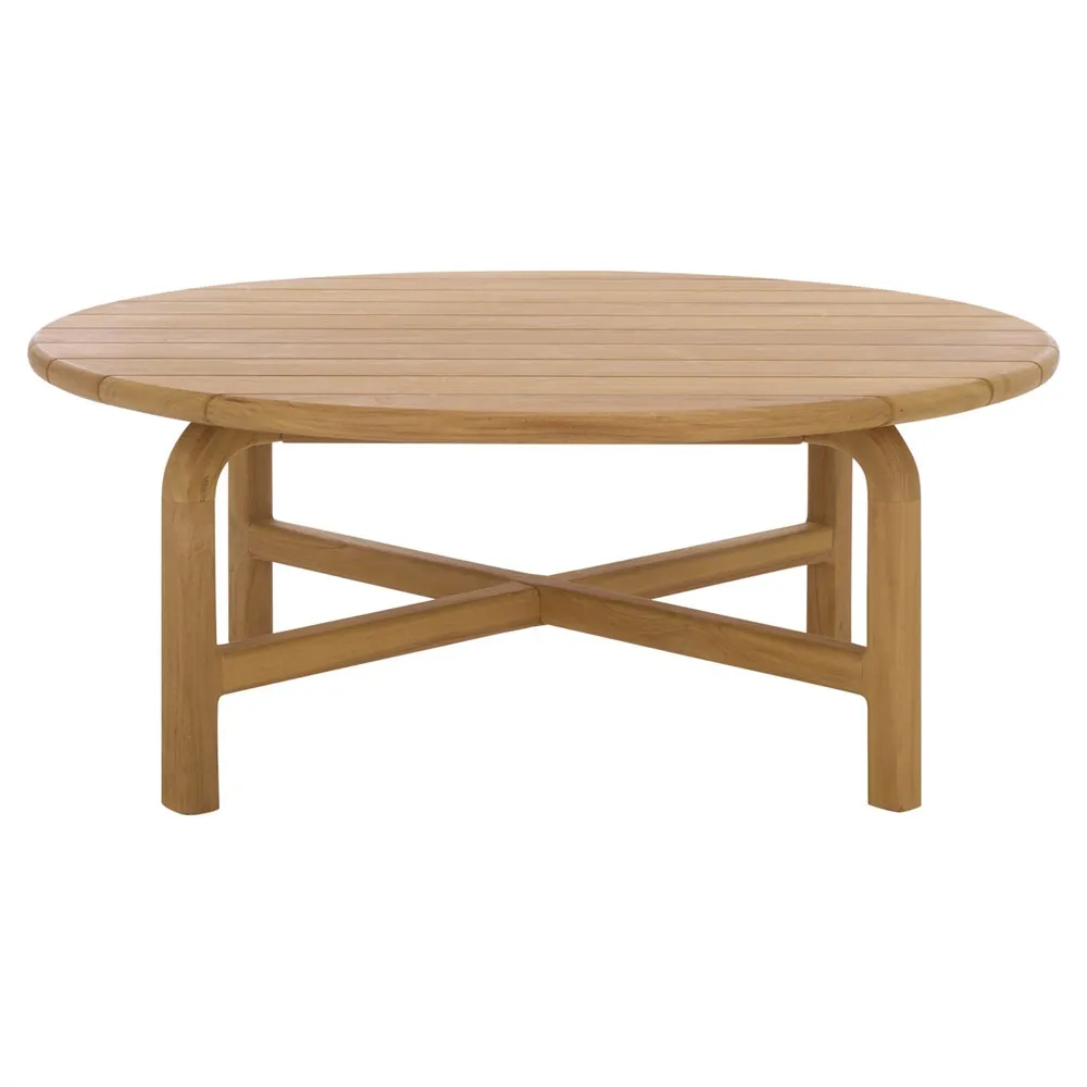 Nina Coastal Beach Natural Teak Round Outdoor Coffee Table
