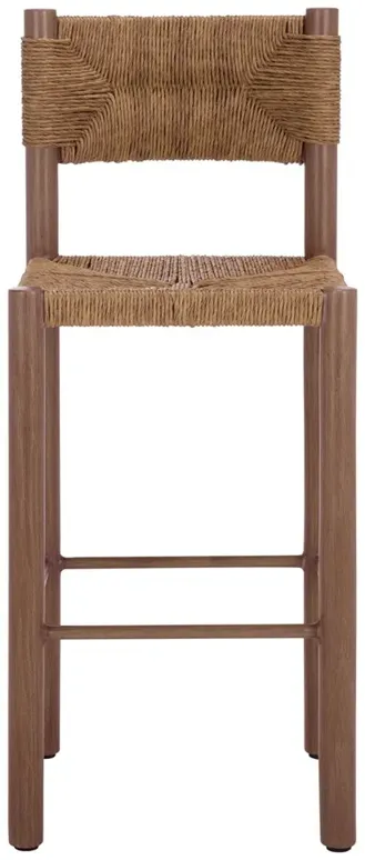 Ramon Coastal Beach Natural Faux Rattan Woven Outdoor Bar Stool - Set of 2