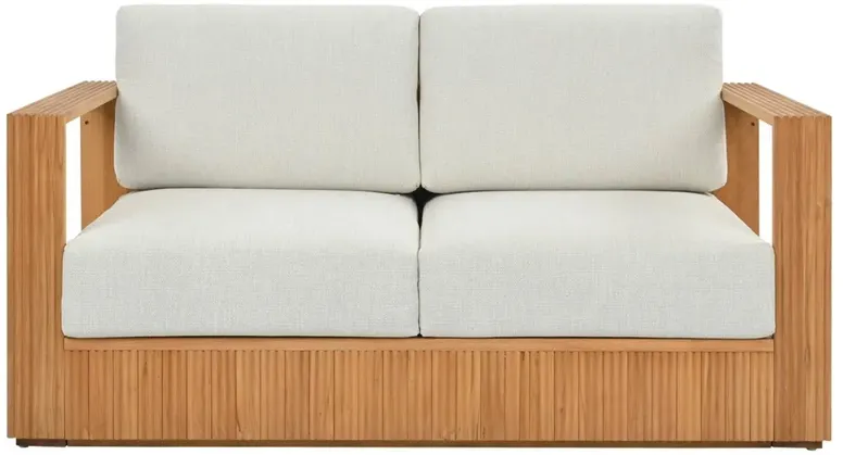 Lucian Coastal Beach Natural Reeded Teak Outdoor Loveseat - 56"