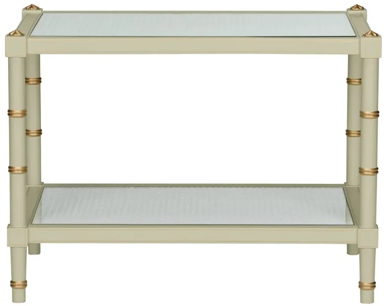 Keshia Coastal Beach Green Wood Natural Woven Cane Rectangular Coffee Table