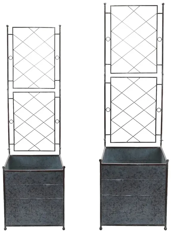 Millie Updated Traditional Silver Iron Trellis Outdoor Planter Box - Set of 2