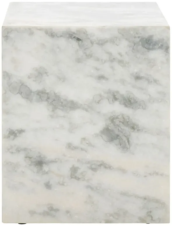 Cattleya Modern Classic White Marble Square Block Accent Table