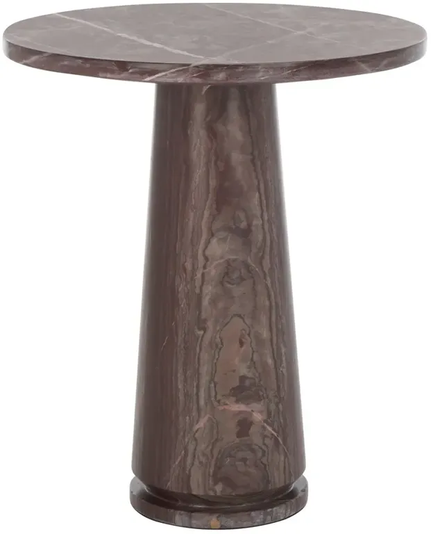 Willard Modern Classic Maroon Marble Round Pedestal Accent Table
