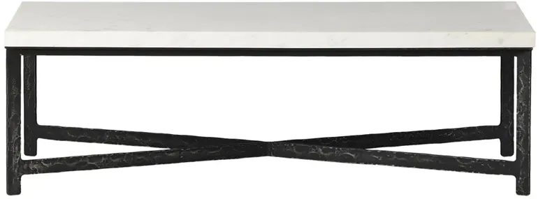 Hammered Modern Classic White Marble Black Iron Rectangular Coffee Table