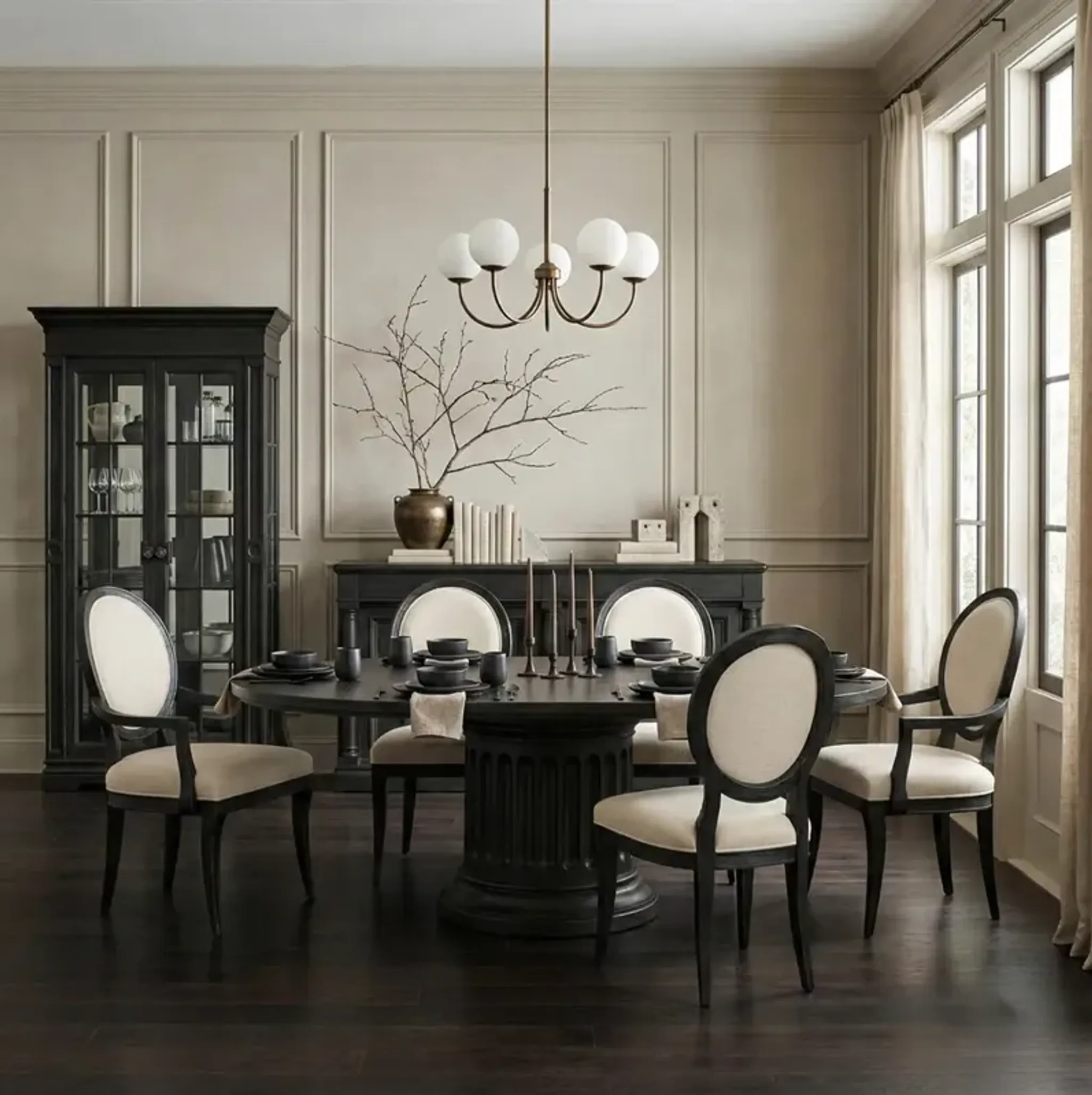 John Updated Traditional Black Pine Wood Glass Cabinet Kathy Kuo Home ...