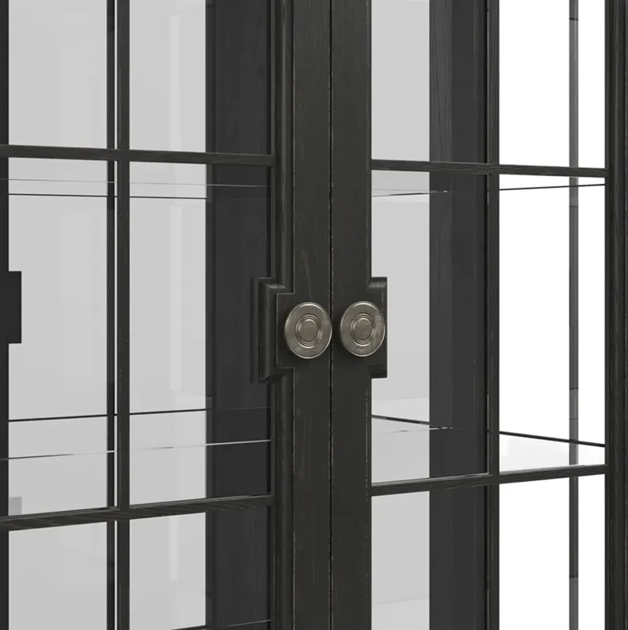John Updated Traditional Black Pine Wood Glass Cabinet Kathy Kuo Home ...