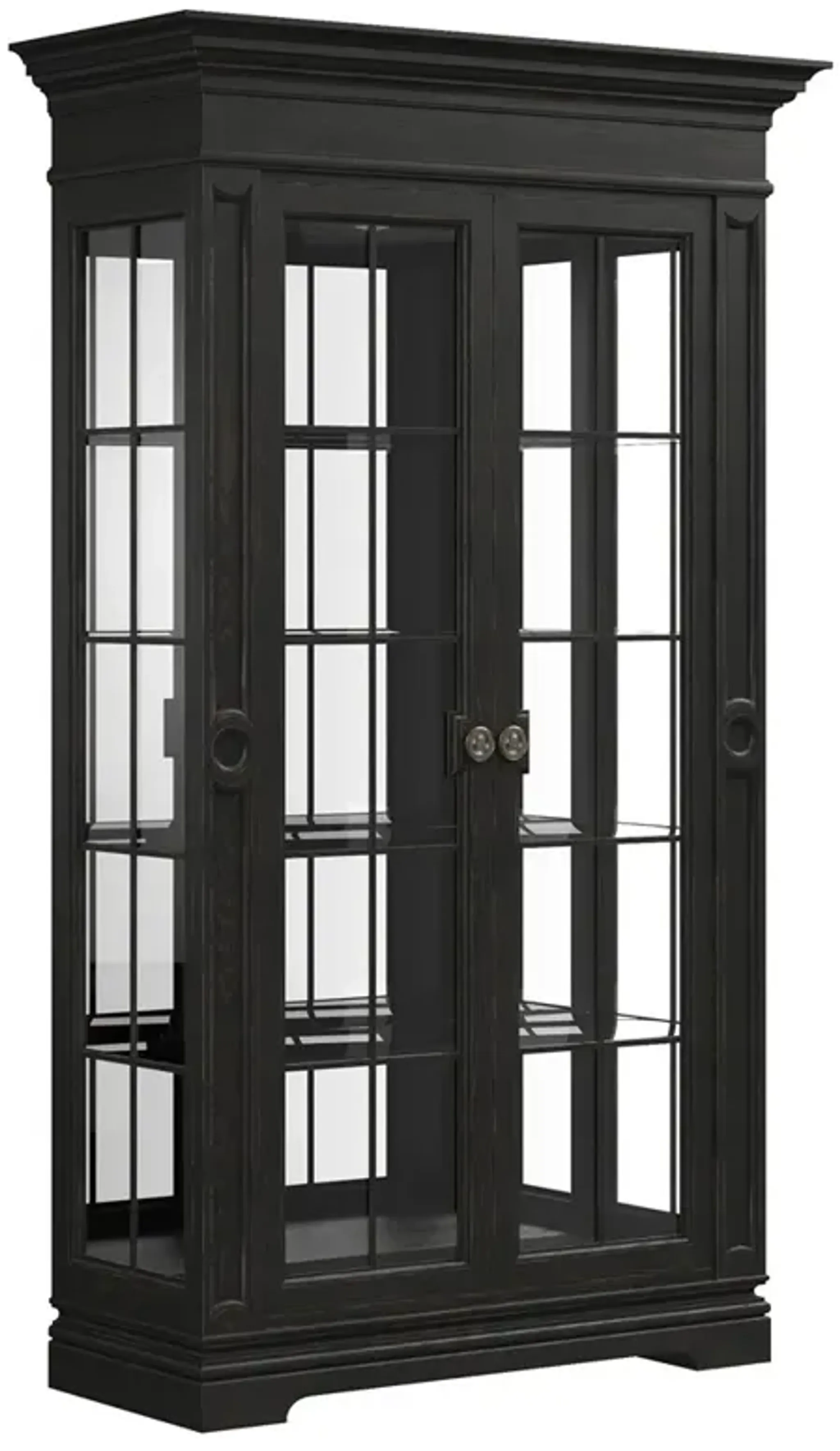 John Updated Traditional Black Pine Wood Glass Cabinet Kathy Kuo Home ...