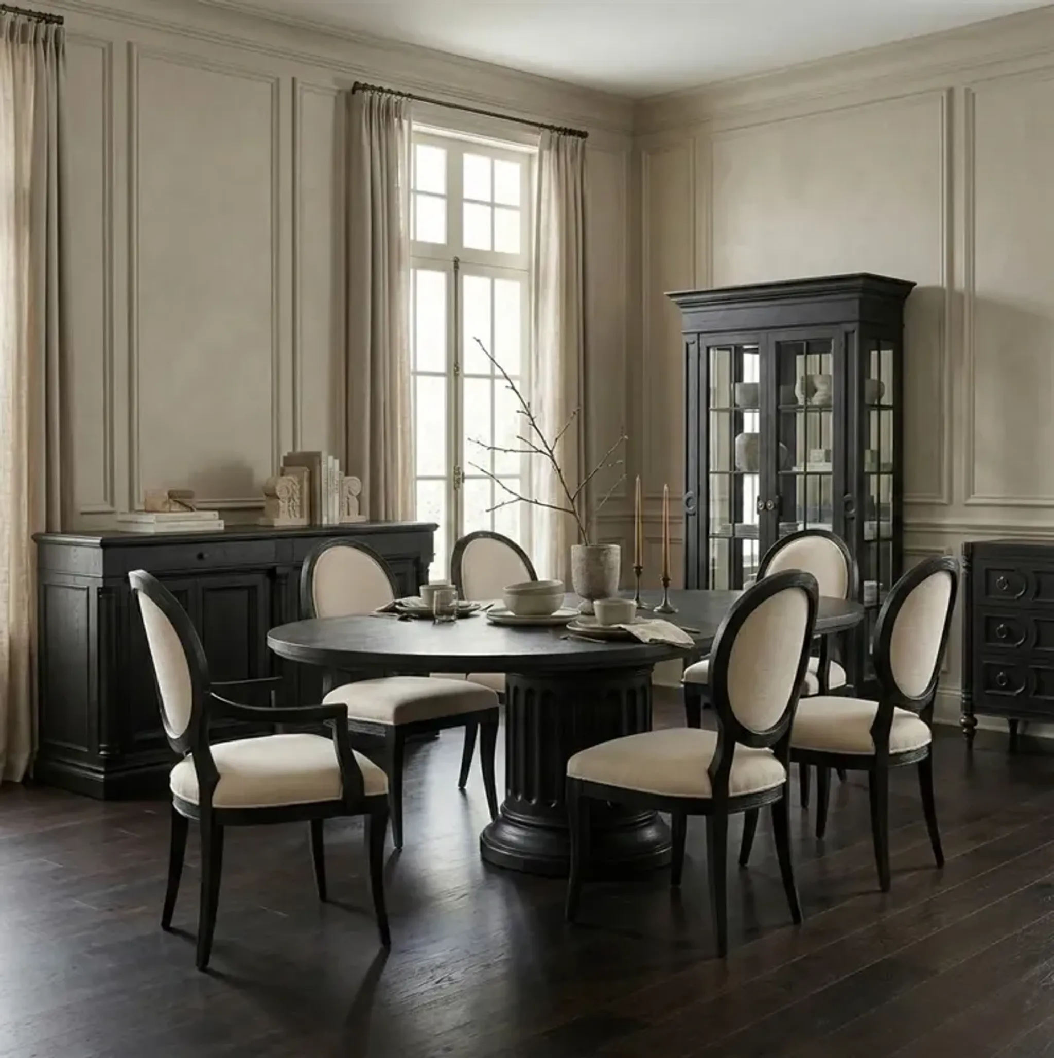 John Updated Traditional Black Pine Wood Glass Cabinet Kathy Kuo Home ...