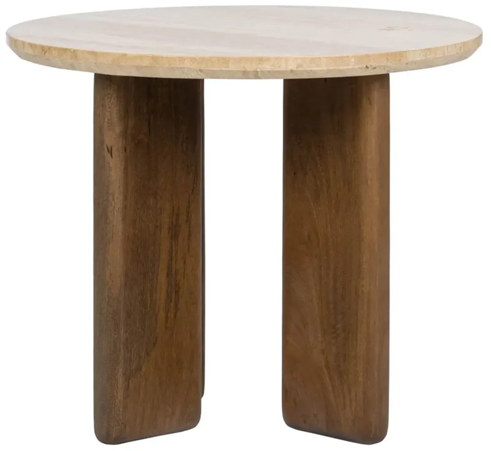 Adalia Modern Classic Travertine Brown Mango Wood Round End Table