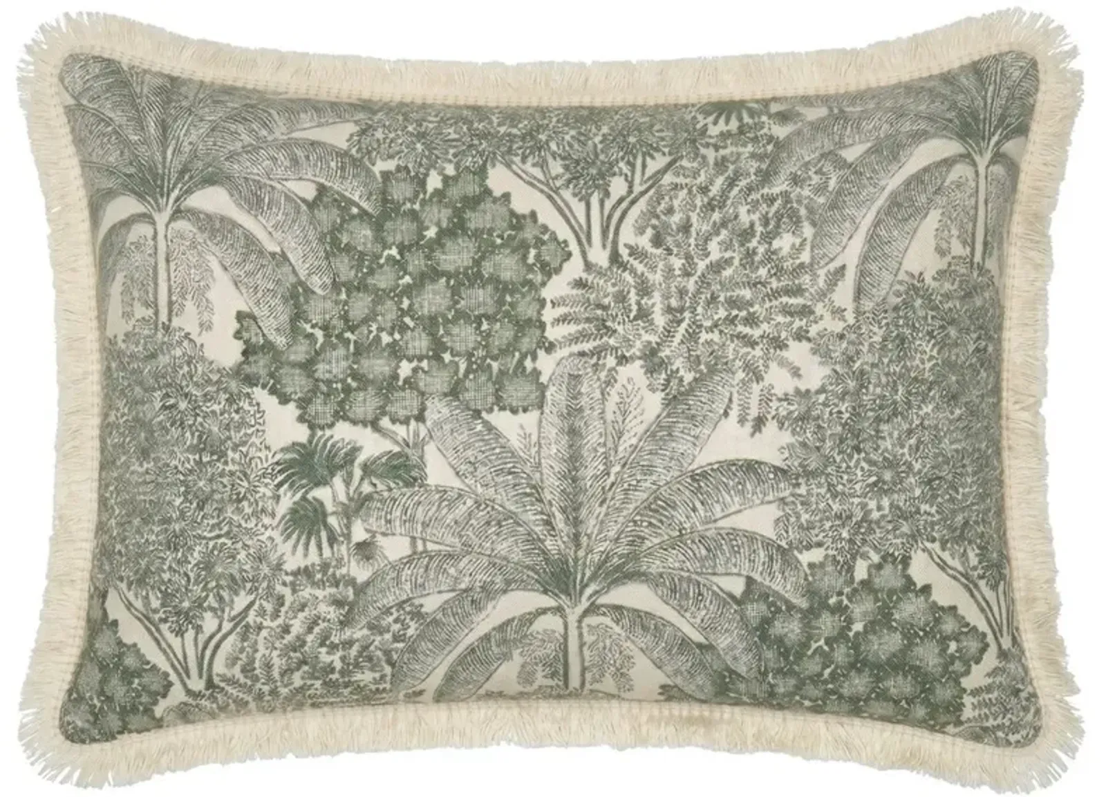 Aura Green Hedge Sunbrella Tapestry Fringe Indoor Outdoor Lumbar Pillow - 12x20