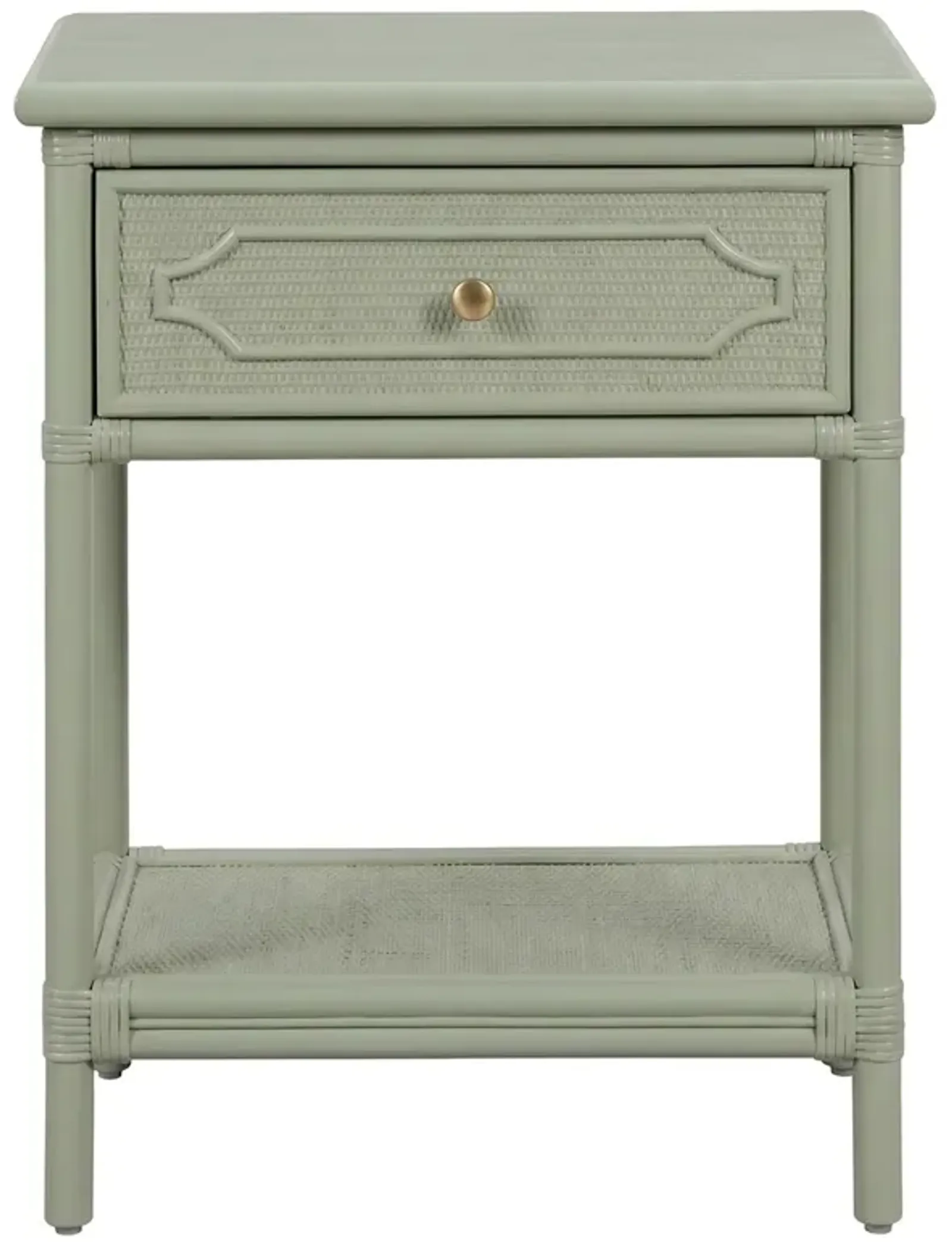 Ava Coastal Beach Sage Green Woven Rattan Nightstand