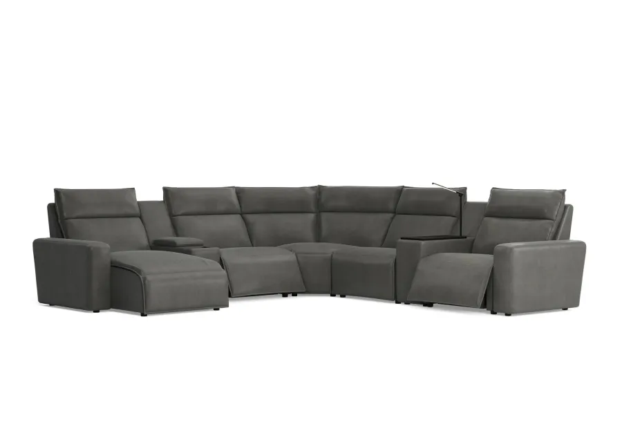 Modular Two 7-Piece Left Arm Facing Power Sectional with Chaise - Charcoal