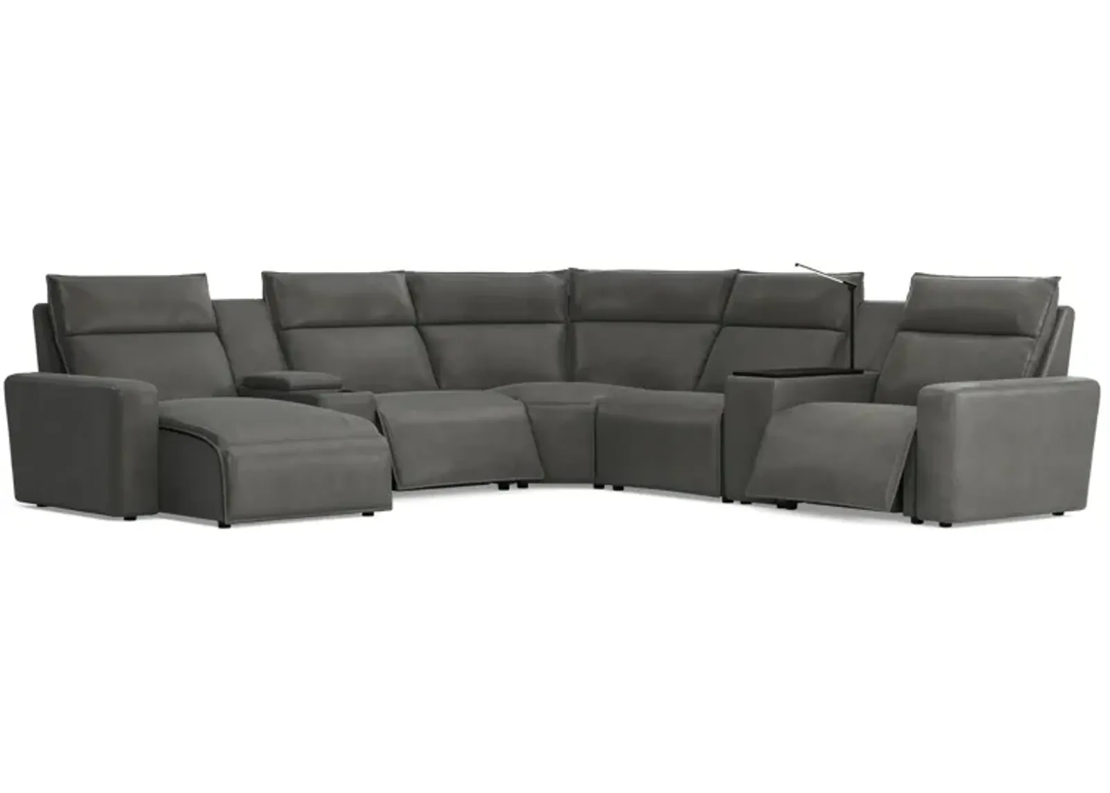 Modular Two 7-Piece Left Arm Facing Power Sectional with Chaise - Charcoal