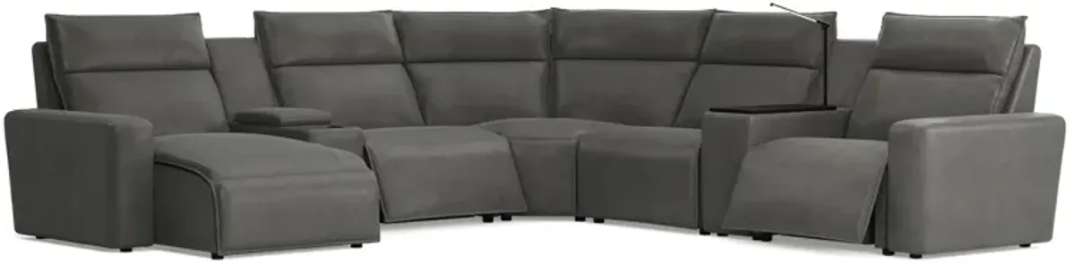 Modular Two 7-Piece Left Arm Facing Power Sectional with Chaise - Charcoal