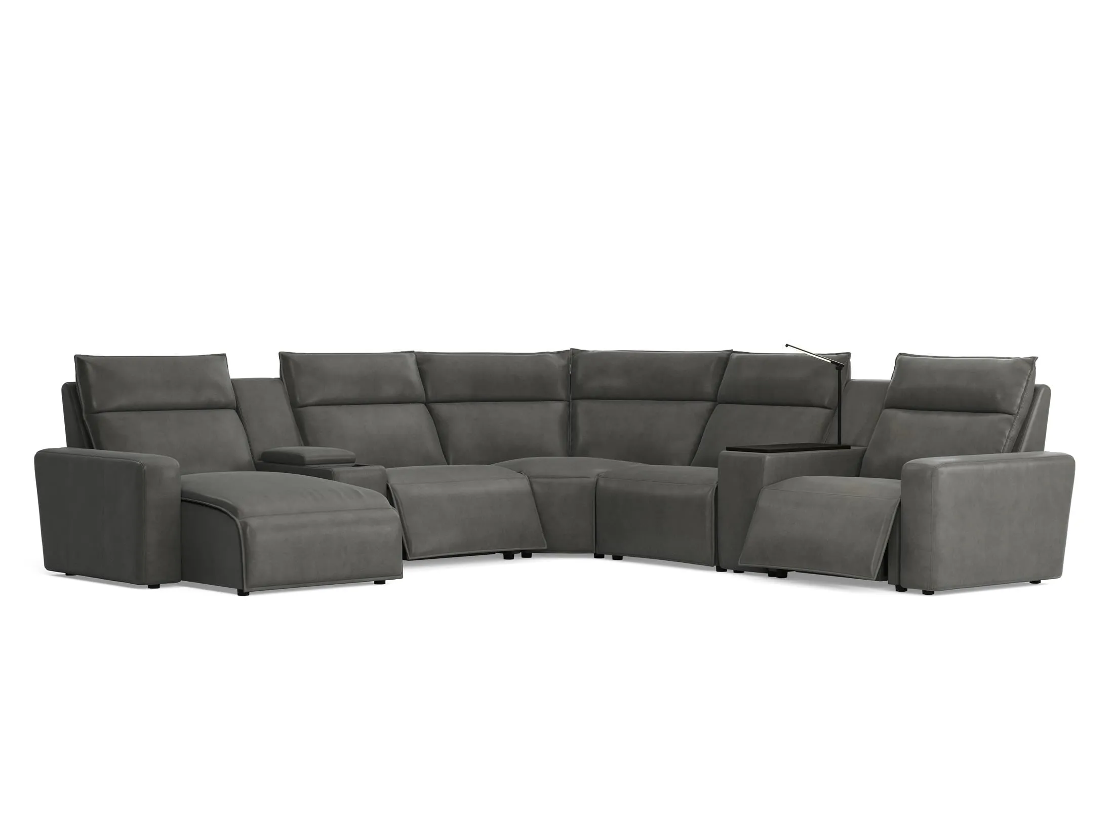 Modular Two 7-Piece Left Arm Facing Power Sectional with Chaise - Charcoal