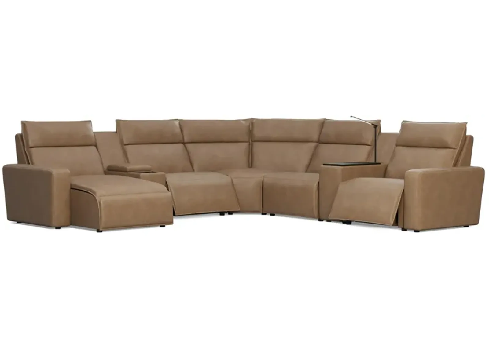 Modular Two 7-Piece Left Arm Facing Power Sectional with Chaise - Saddle